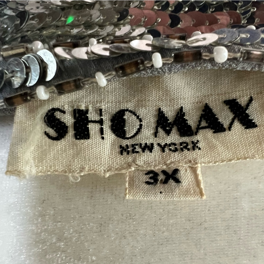 Vintage 🩶 SHO MAX - 3X Silver Silk Beaded Dress India Sequin Caftan Evening Gown - Picture 13 of 14